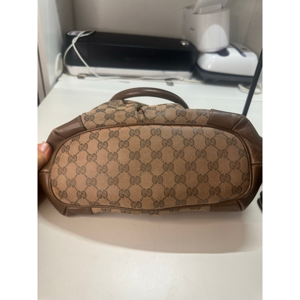 Women's Gucci Monogram Canvas Leather Trim Satchel Bag Brown/Tan One Size - Picture 12 of 16